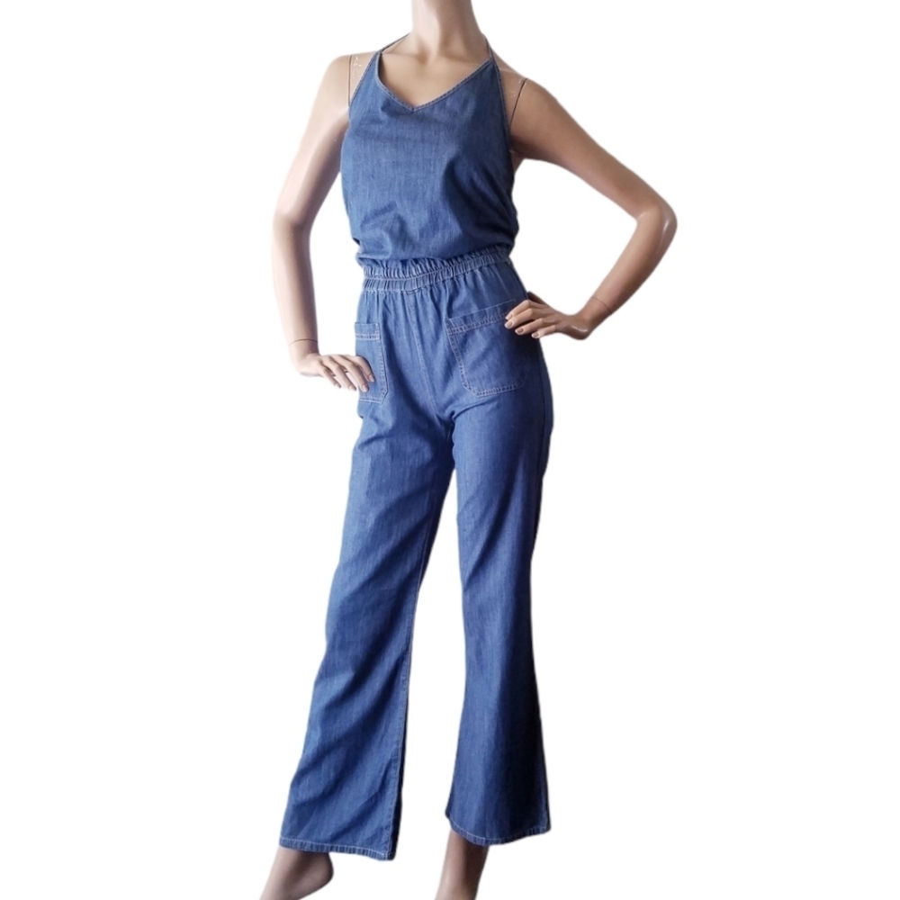 JW Signature Vintage Denim Blue Chambray Jumpsuit